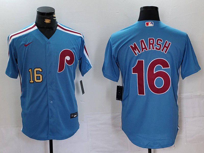 Men Philadelphia Phillies #16 Marsh Blue Throwback 2024 Nike MLB Jersey style 2